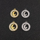 10pcs Stainless Steel Moon Stars Charms with Rhinestones for DIY Jewelry Making