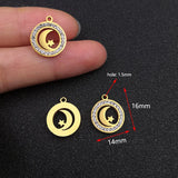 10pcs Stainless Steel Moon Stars Charms with Rhinestones for DIY Jewelry Making