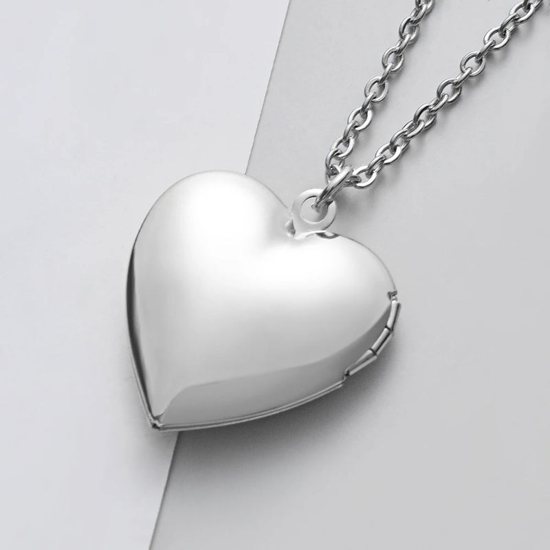 Stainless Steel Heart Photo Frame Memory Locket Pendant Necklaces