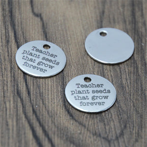 10pcs Teacher Charm Stainless Steel Message Pendant 20mm