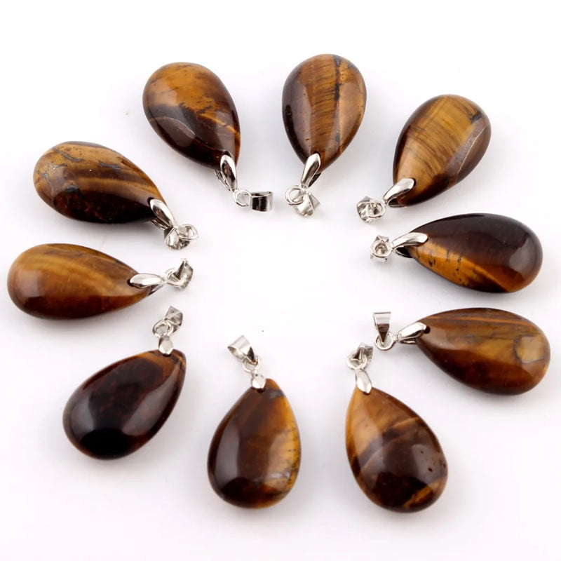 10pcs Tiger Eye Stone Water Drop Pendants Pendulum Crystal Chakra Healing
