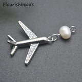 10pcs Unique Rhodium Plated Pearl Beads CZ Pave Airplane Charms