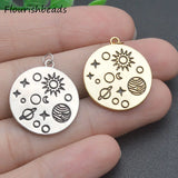 10pcs Nickel Silver Plated Round Star Earth Necklace Pendants