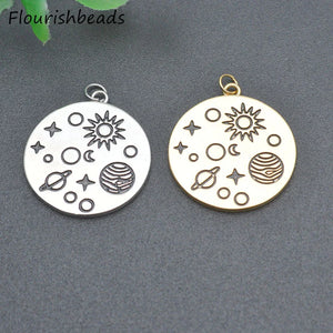 10pcs Nickel Silver Plated Round Star Earth Necklace Pendants