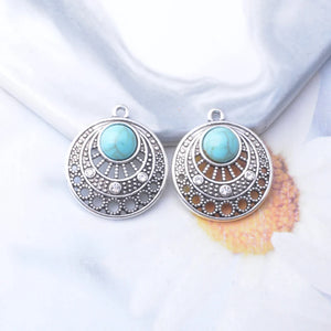 Vintage Metal Round Turquoise Charms DIY Earrings Bohemian Jewelry