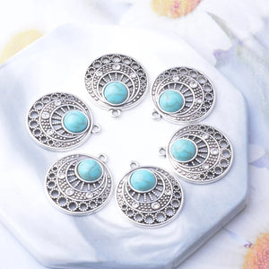 Vintage Metal Round Turquoise Charms DIY Earrings Bohemian Jewelry