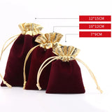10pcs Vintage Velvet Gift Bags 7x9 10x12 12x15cm Red Organza Drawstring Pouches