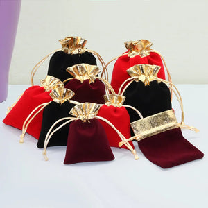 10pcs Vintage Velvet Gift Bags 7x9 10x12 12x15cm Red Organza Drawstring Pouches