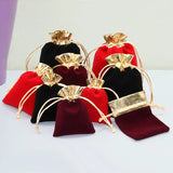 10pcs Vintage Velvet Gift Bags 7x9 10x12 12x15cm Red Organza Drawstring Pouches