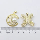 Vintage Pearl Charm, Light Zircon Pendant, Unique Jewelry Charms