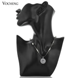 10pcs Thin Chain Snap Button Necklaces with Crystal Charms NN-318*10