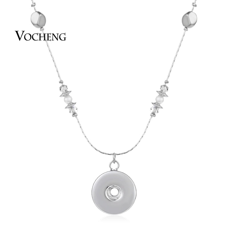 10pcs Thin Chain Snap Button Necklaces with Crystal Charms NN-318*10
