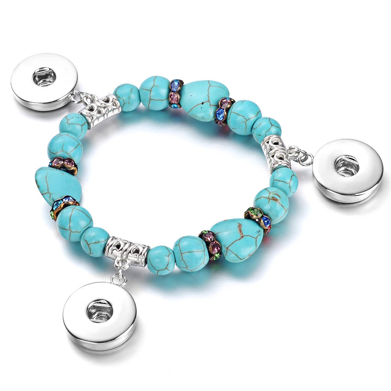 10pcs Elastic GingerSnaps Bracelet Natural Stone Beads Fits 18mm Snap Button
