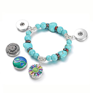 10pcs Elastic GingerSnaps Bracelet Natural Stone Beads Fits 18mm Snap Button