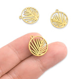 10pcs Round Palm Branch Leaves Charms Pendant Stainless Steel 17X18mm
