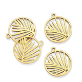 10pcs Round Palm Branch Leaves Charms Pendant Stainless Steel 17X18mm