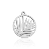 10pcs Round Palm Branch Leaves Charms Pendant Stainless Steel 17X18mm