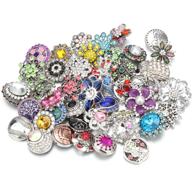 10pcs Flower Rhinestone Metal Snap Buttons for Leather Bracelet Bangle