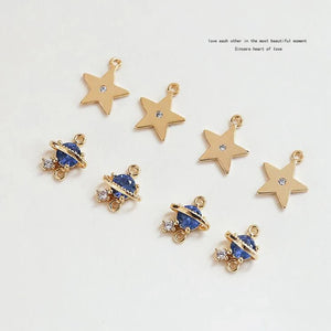 10pcs Planet Globe Zircon Star Pendant DIY Jewelry Accessory