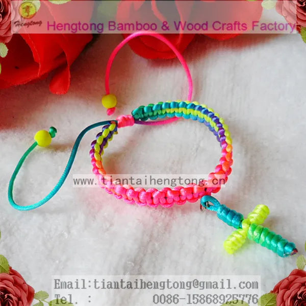 Colorful Cord Rosary Bracelet Rainbow Rope Bracelets Lot of 10