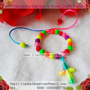10pcs Colorful Cord Rosary Bracelet 6MM Plastic Rubber Bead Rainbow Rope