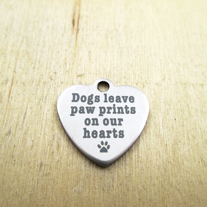 10pcs Dog Paw Print Heart Stainless Steel Charms - Customized - DIY Pendants