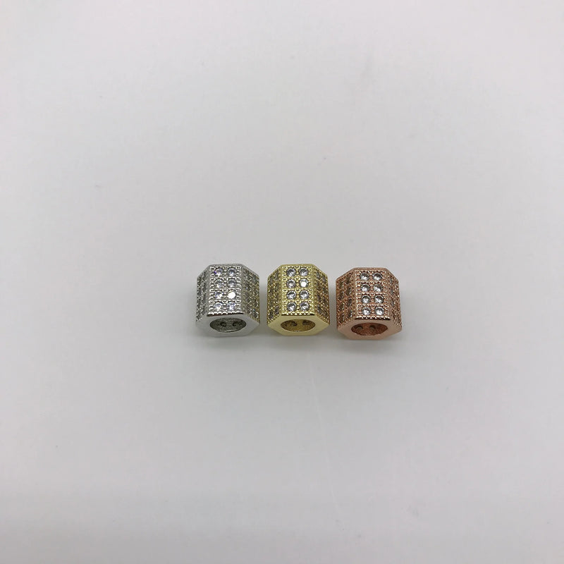 10pcs Clear CZ Paved Hexagon Spacer Beads for Jewelry
