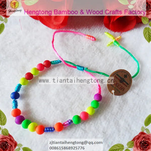 10pcs Rainbow Cord Rosary Bracelet, Fluorescent Beaded Bangle