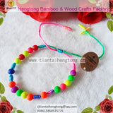 10pcs Rainbow Cord Rosary Bracelet, Fluorescent Beaded Bangle