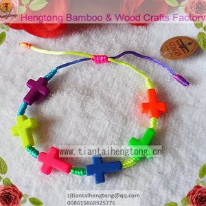 10pcs Rainbow Cord Rosary Bracelet Fluorescent Plastic Bead Religious Bracelets