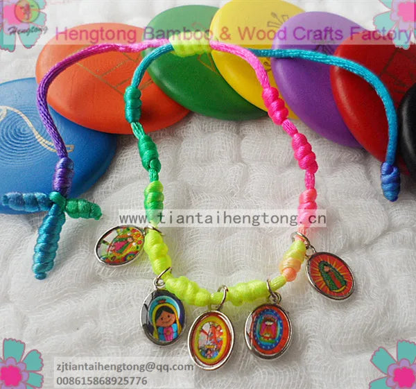 10pcs Rainbow Rope Rosary Bracelet with Religious Pendant