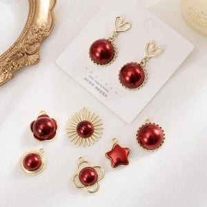 10pcs Red Pearl Flowers Charms Pendant DIY Earring Materials