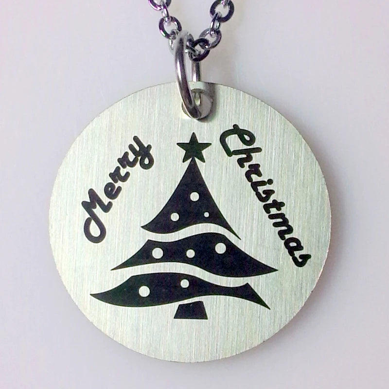 10pcs Stainless Steel Merry Christmas Tree Necklace Pendant