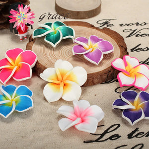 10pcs 35mm Polymer Clay Plumeria Frangipani Flowers Beads for DIY Earrings