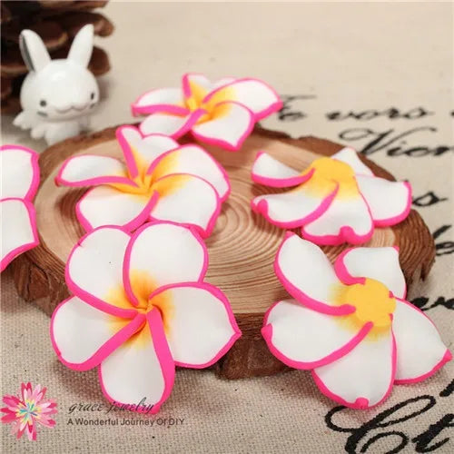 10pcs 35mm Polymer Clay Plumeria Frangipani Flowers Beads for DIY Earrings