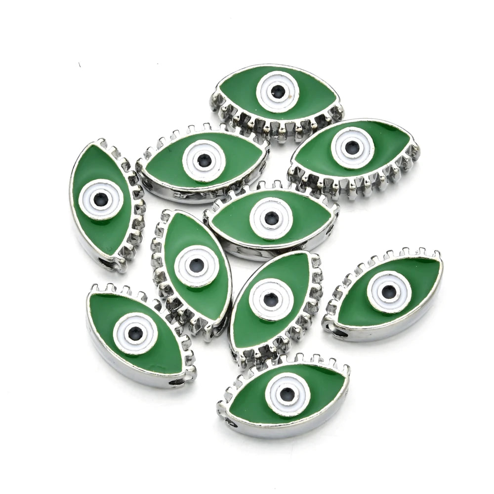 10pcs Silver Enamel Evil Eye Spacer Beads for Jewelry Making
