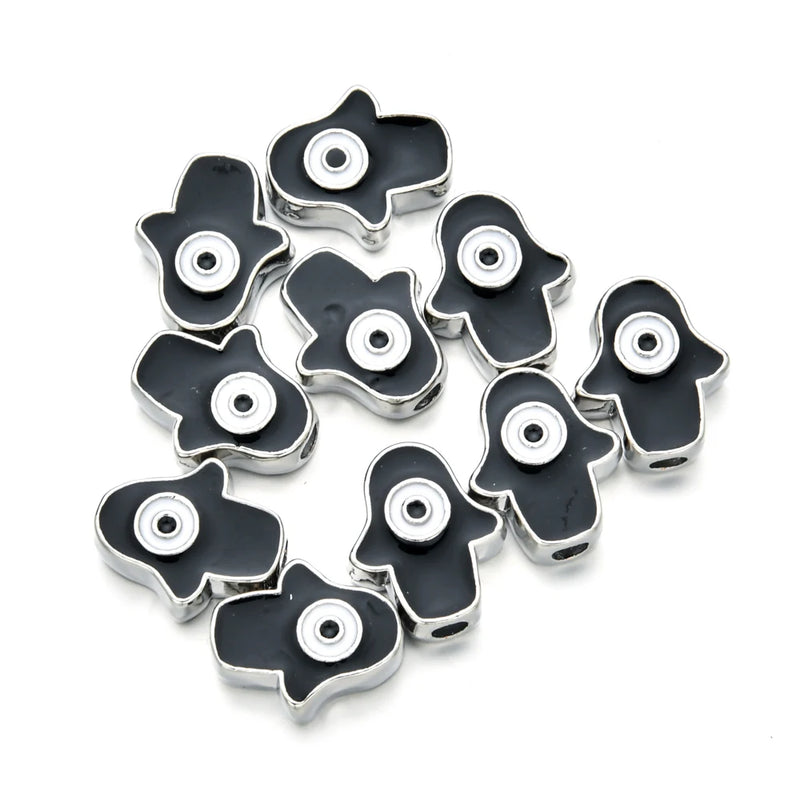 10pcs Silver Enamel Evil Eye Spacer Beads for Jewelry Making