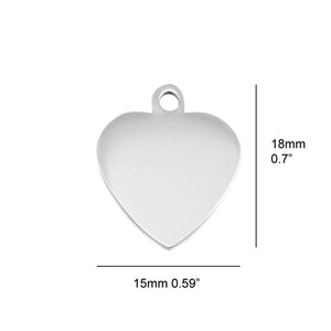 10pcs Mini Heart Tag Jewelry Charms Stainless Steel