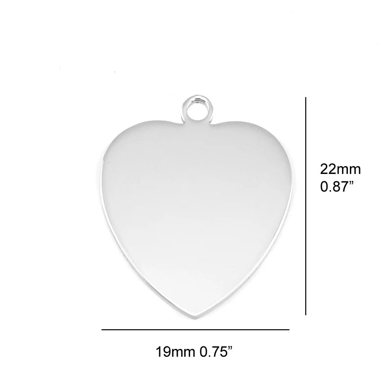 10pcs Mini Heart Tag Jewelry Charms Stainless Steel