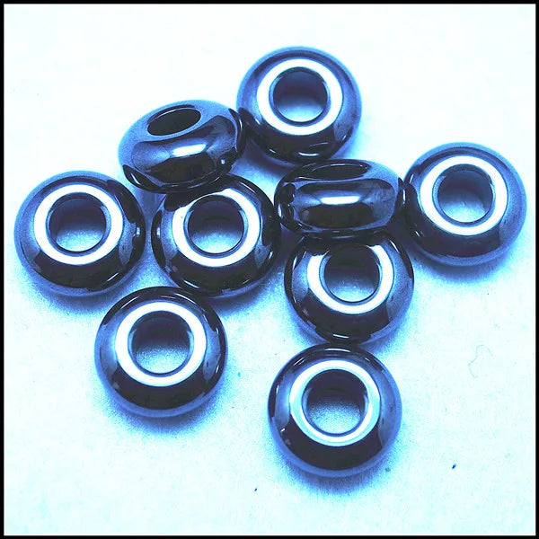10pcs Natural Hematite Stone Big Hole European Beads 7x14mm