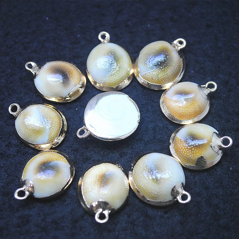 10pcs Shell Pendants 20mm Mother of Pearl Metal Plated for Bracelet Making