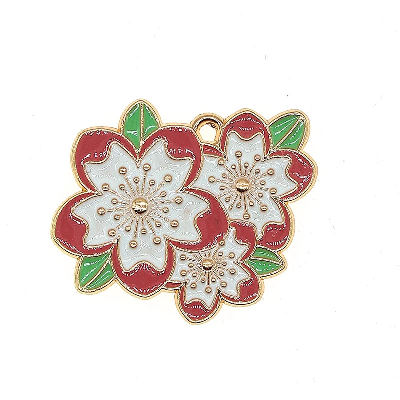 10pcs Cherry Blossoms Enamel Flower Charms Pendant Necklace Bracelet DIY Jewelry