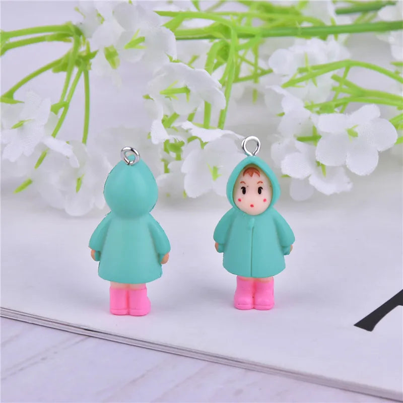 10pcs Cartoon Girl Cat Resin Charms DIY Earring Keychain Jewelry Making