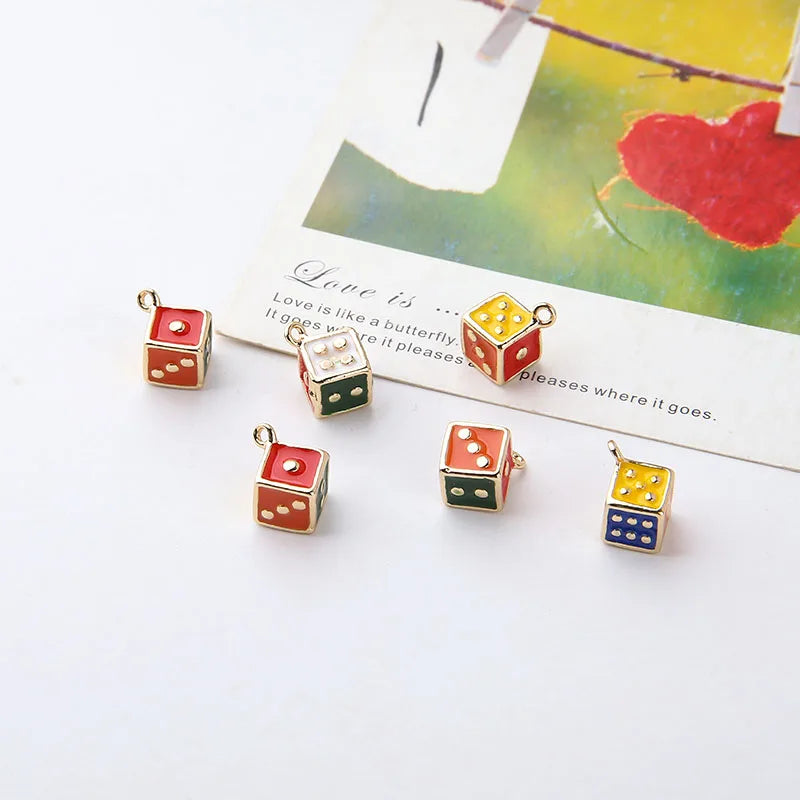 10pcs 3D Dice Enamel Charms Metal Pendant Earring DIY Jewelry Making Golden 7mm
