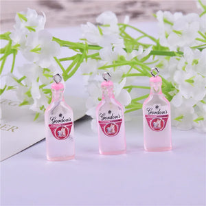 10pcs 3D Pink GIN Beer Resin Charms Earring Keychain Necklace Pendant DIY