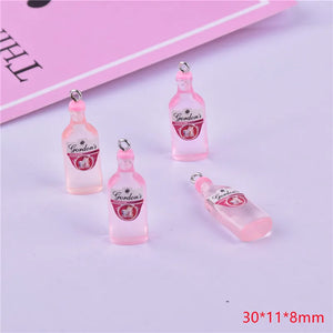 10pcs 3D Pink GIN Beer Resin Charms Earring Keychain Necklace Pendant DIY