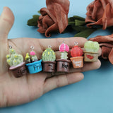 10pcs 3D Potted Cactus Resin Charms Keychain Necklace Green Plants Pendants