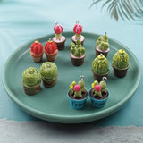 10pcs 3D Potted Cactus Resin Charms Keychain Necklace Green Plants Pendants