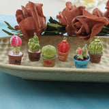 10pcs 3D Potted Cactus Resin Charms Keychain Necklace Green Plants Pendants