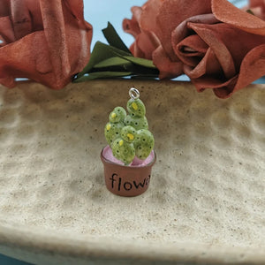 10pcs 3D Potted Cactus Resin Charms Keychain Necklace Green Plants Pendants